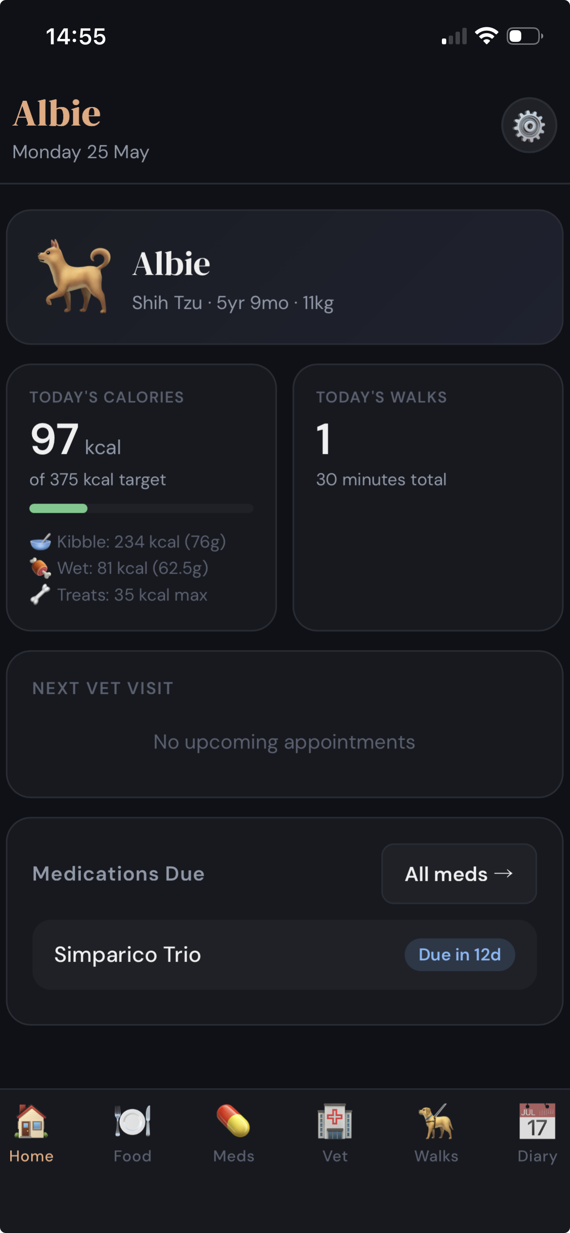 Albie dog care app on iPhone