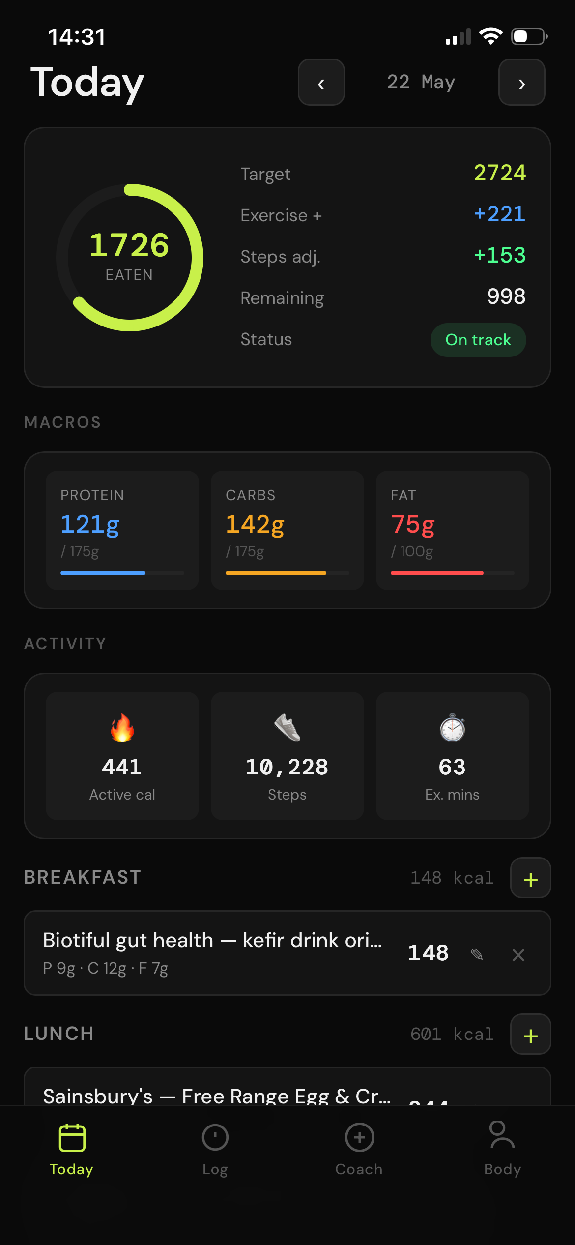 Beans food and macro tracker on iPhone